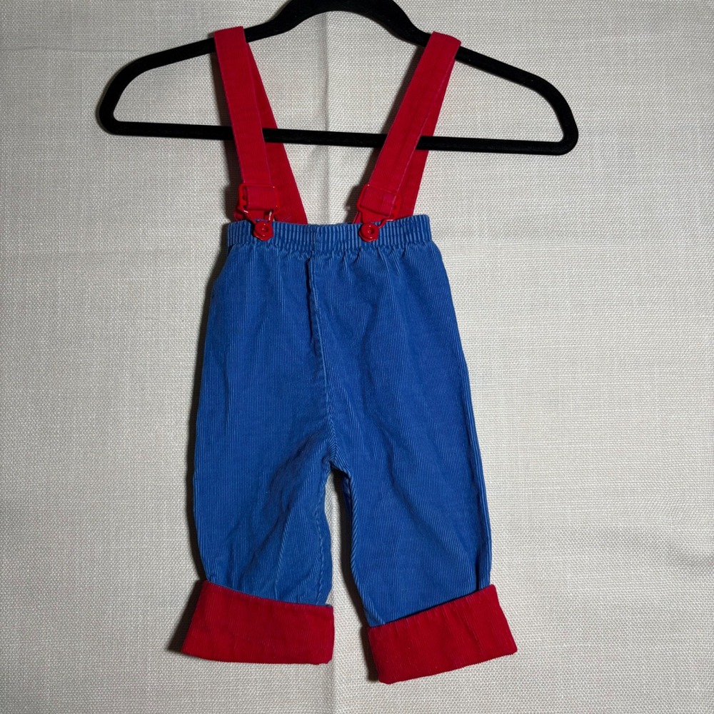 Vintage 1989 Playskool Kids‎ Clothes Corduroy Overalls Blue Red 12 Months